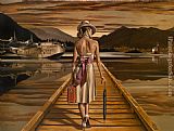 Jack Vettriano lady with luggage painting